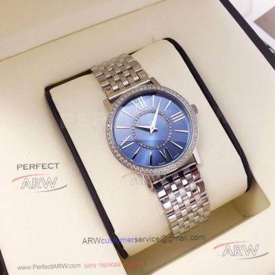 Perfect Replica Piaget Blue Dial Stainless Steel Diamond Bezel 36mm Women Watch